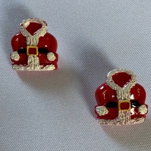 NWT. Handmade Pierced Earrings of Santa’s Suit for the Christmas Holiday!